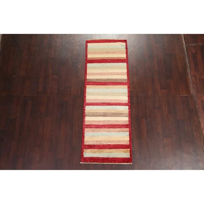 Striped Gabbeh Kashkoli Oriental Wool Runner Rug Hand-knotted Carpet - 2'9" x 7'11"