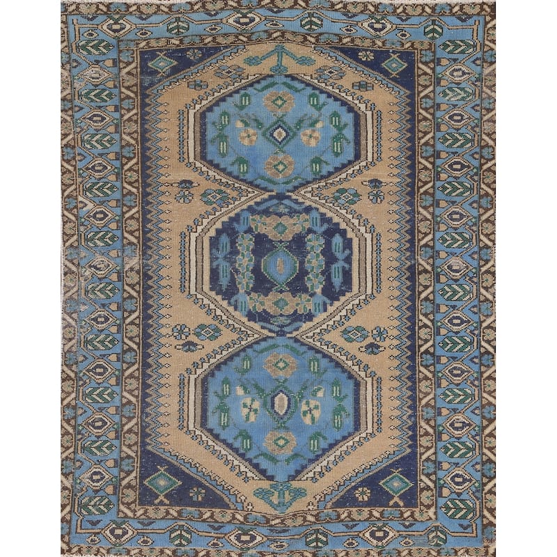 Bakhtiari Persian Vintage Area Rug Hand-Knotted Geometric Wool Carpet - 4'7"x 6'6"
