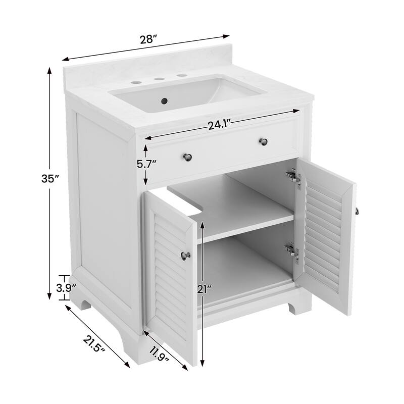 Elegant 24-Inch European Bathroom Vanity with Gold Accents and Marble-Style Sink