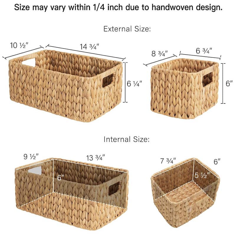 Water Hyacinth Storage Baskets Set of 3, Wicker Baskets with Handles for Bedroom, Bathroom, Pantry, Shelves