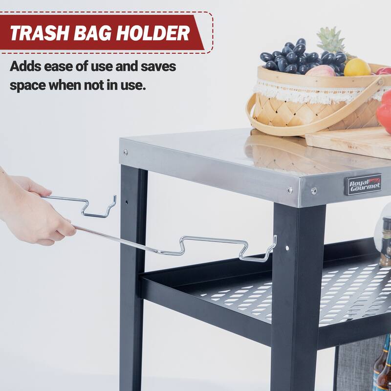 Royal Gourmet Movable 3-Shelf Grill Table with Removable Trash Bag Holder