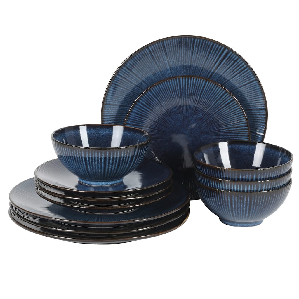 1. Gibson Elite Midnight Luna 12‑Piece Stoneware Dinnerware Set, Plates & Bowls