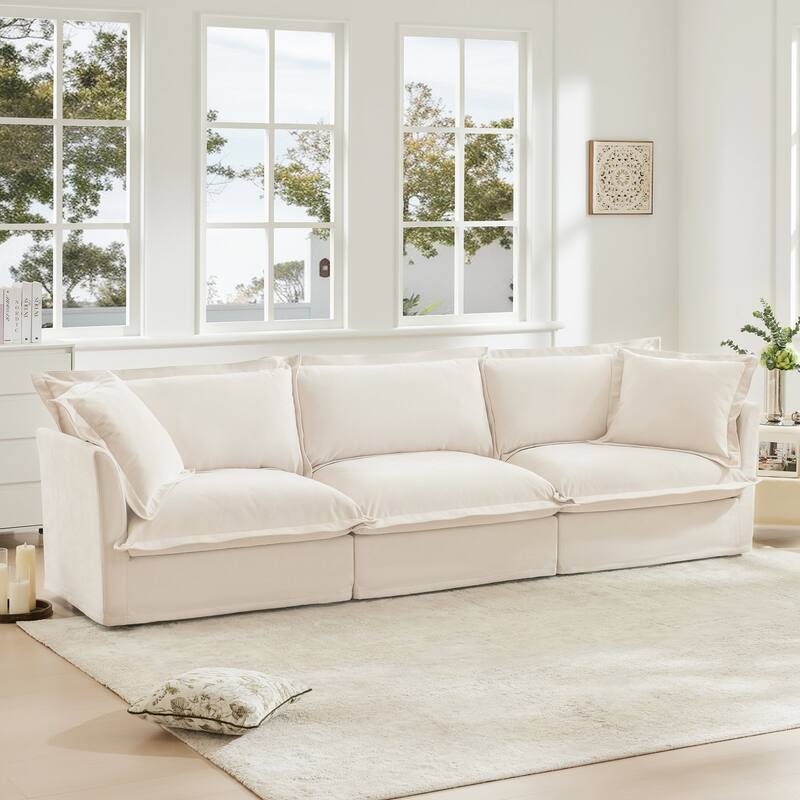 Modern 3 Seater Upholstered Sofa with 2 Pillows