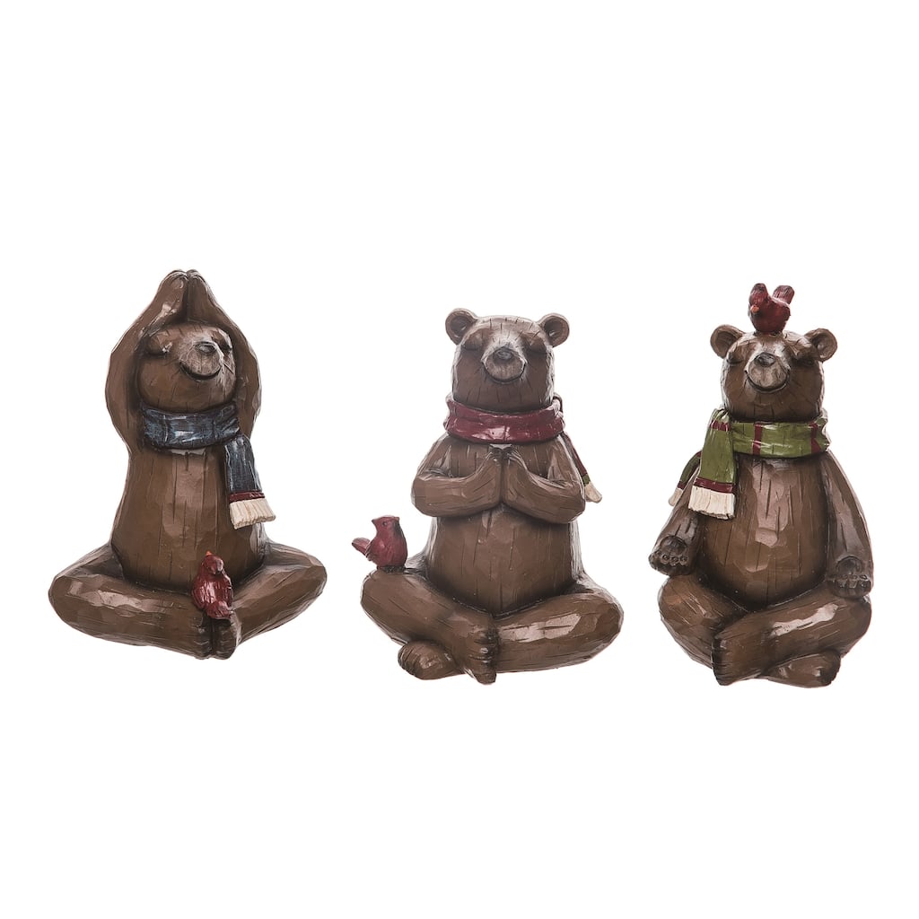 Transpac Small Resin Small Yoga Bear Figurine Set of 3 Christmas Home Decorations