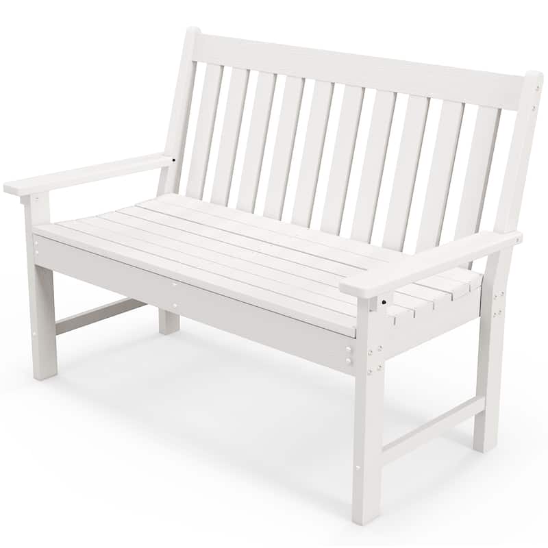 Gymax Garden Bench All-Weather HDPE 2-Person Outdoor Bench for Front - White