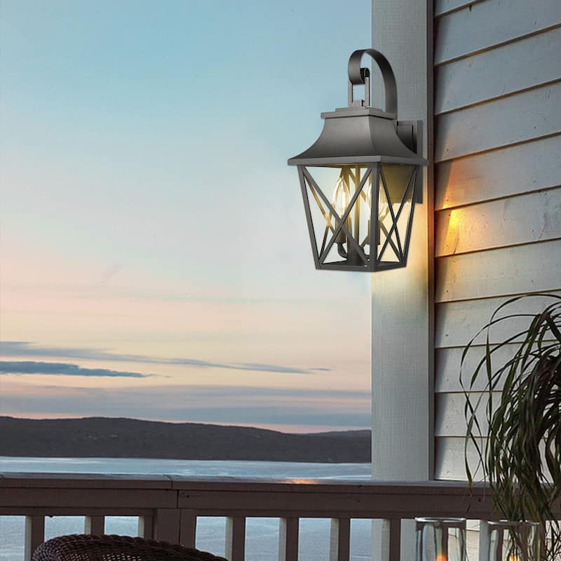 Black Outdoor Wall Lantern 2-Light Modern Waterproof Wall Sconce Light