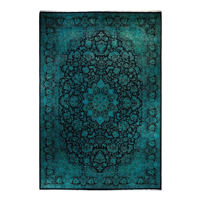 Overton Handknotted Wool Vintage Inspired Contemporary Overdyed Black Area Rug - 18' 3" x 12' 1"