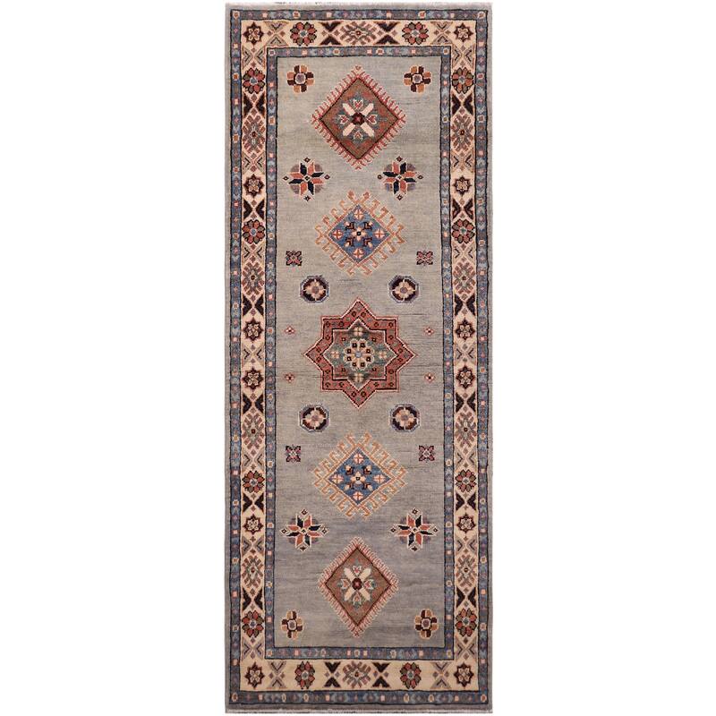 Bohemian Kazak Josiah Light Blue/Natural Wool Runner - 2'3'' x 5'9''