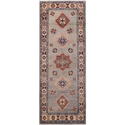 Bohemian Kazak Josiah Light Blue/Natural Wool Runner - 2'3'' x 5'9''