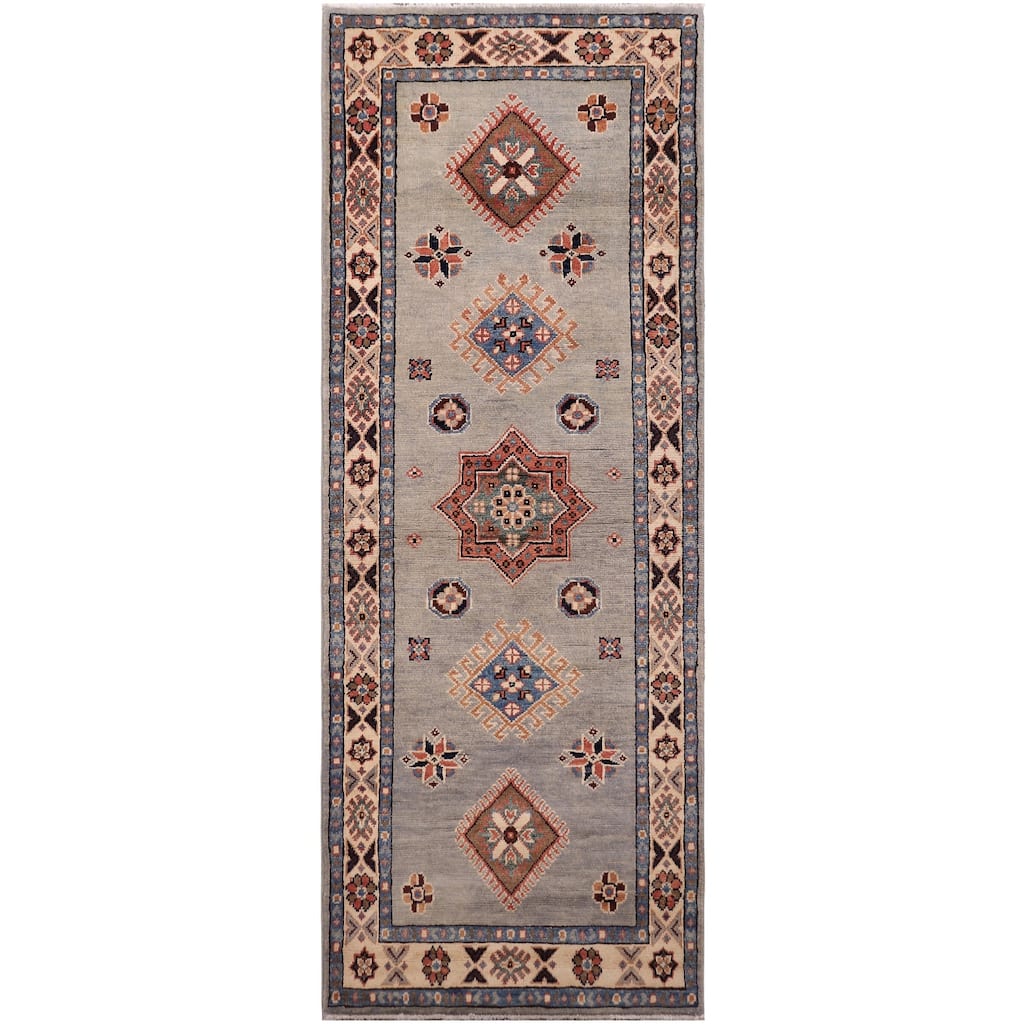 Bohemian Kazak Josiah Light Blue/Natural Wool Runner - 2'3'' x 5'9''