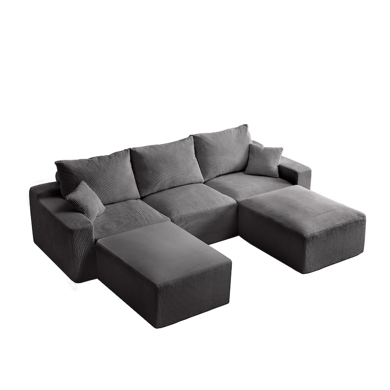 110" Full-Compression Corduroy Ultra-Soft Deep Seat 3-Seater Sectional Sofa for Living Room