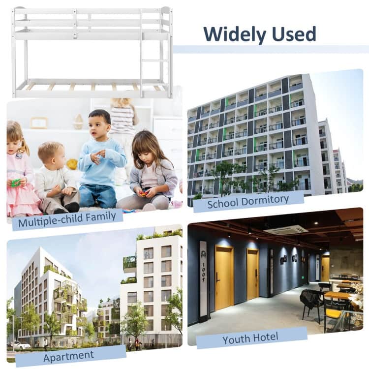 Modern Twin Size Bunk Bed with Ladder and Safety Guardrails
