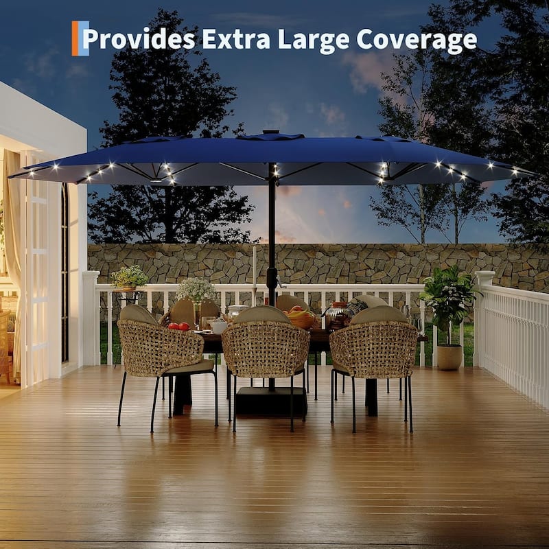 15FT Patio Umbrella with Solar Lights and Crank Handle,Base Included