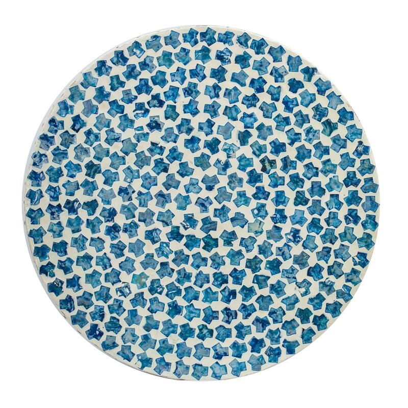Tapered Round Capiz Shell Inlay Accent Stool - 19.75" - Blue and White