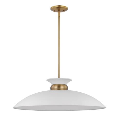 Perkins 1 Light Large Pendant Matte White with Burnished Brass