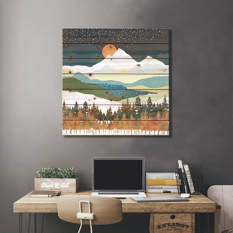 Winters Night Print On Wood by SpaceFrog Designs - Multi-Color