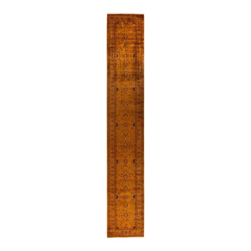 Overton Hand Knotted Wool Vintage Inspired Modern Contemporary Overdyed Orange Runner Rug - 2' 7" x 16' 8"