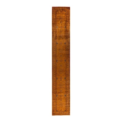 Overton Hand Knotted Wool Vintage Inspired Modern Contemporary Overdyed Orange Runner Rug - 2' 7" x 16' 8"