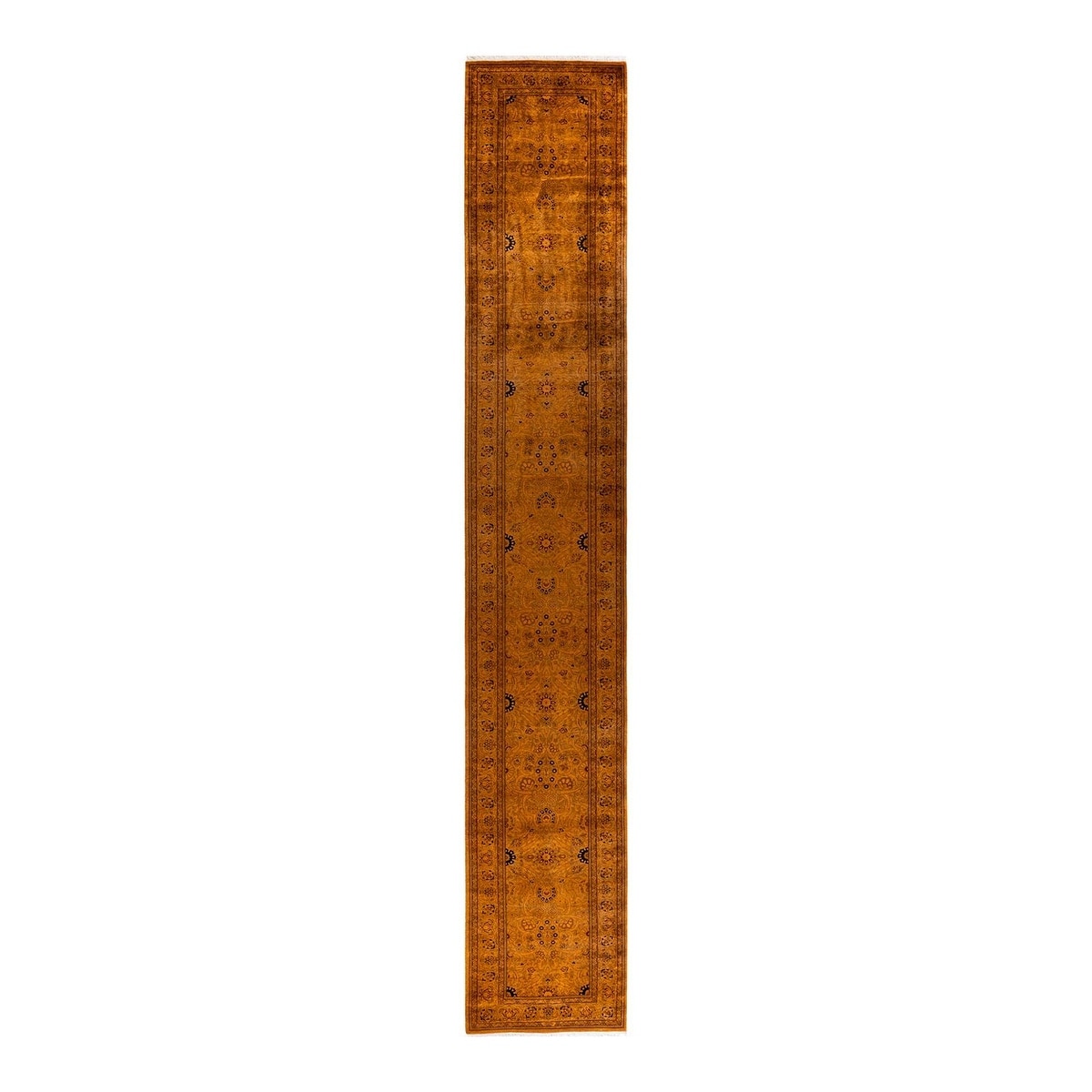 Overton Hand Knotted Wool Vintage Inspired Modern Contemporary Overdyed Orange Runner Rug - 2' 7" x 16' 8"