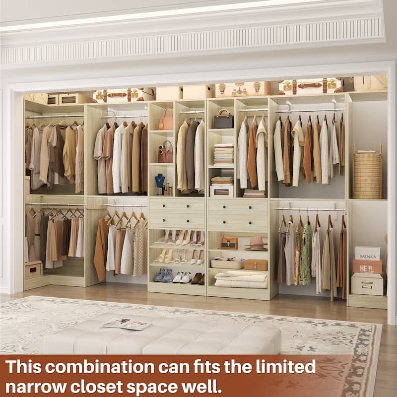 Set of 4 U-Shaped Closet Organizer System with Wood Drawers, Amoire Wardrobe with Shoe Racks