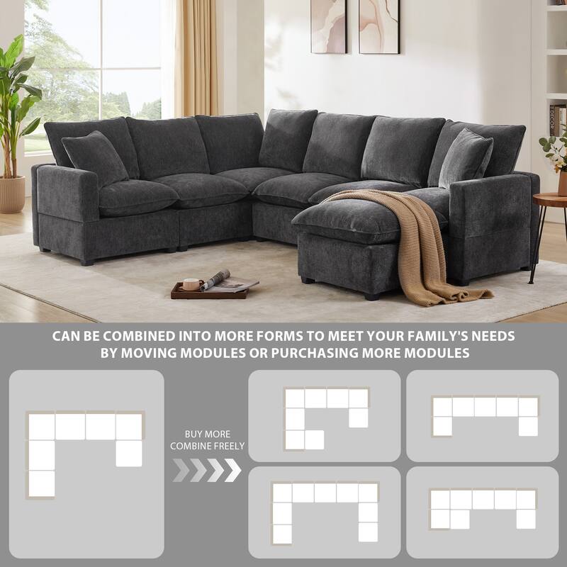 Modular Cloud Sofa Sets for Livingroom Apartment, Modern Chenille Sectional Sofa with 2 Pillows, Freely Combinable Couch