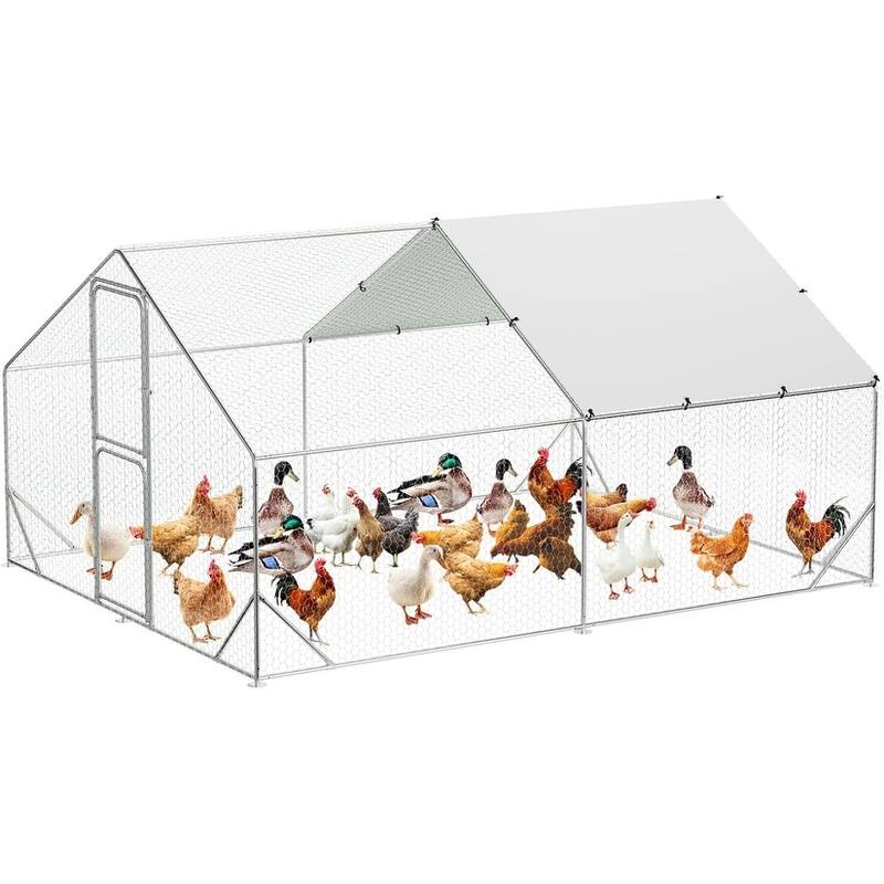 Large Metal Chicken Coop Run,Walk-in Poultry Cage with Waterproof Roof Cover - 9.8 x 13.1 x 6.6 FT