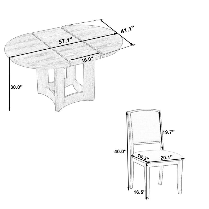 5-Piece Extendable Dining Set with Wood Table, Kitchen Table Set with 4 Upholstered Chairs for Dining Room