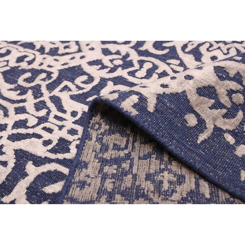 ECARPETGALLERY Hand Loomed Elysian Navy Viscose, Wool Rug - 5'0 x 8'0
