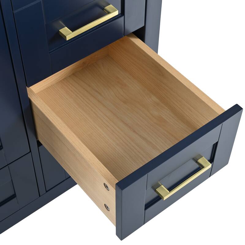 Roomfitters 36" Vanity with Ceramic Sink, Modern Cabinet with 4 Drawers, Solid Wood Feet, Freestanding Bathroom Set, Blue