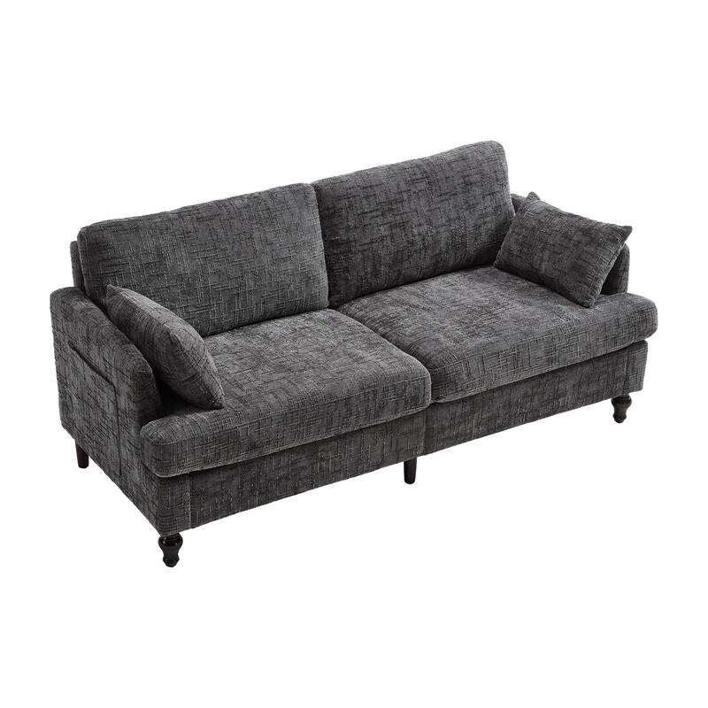 Modern Style Chenille 2-Seater Wood-Legged Sofa With Led Light,USB Charging Port And Storage Bag Living Room Bedroom Study Room