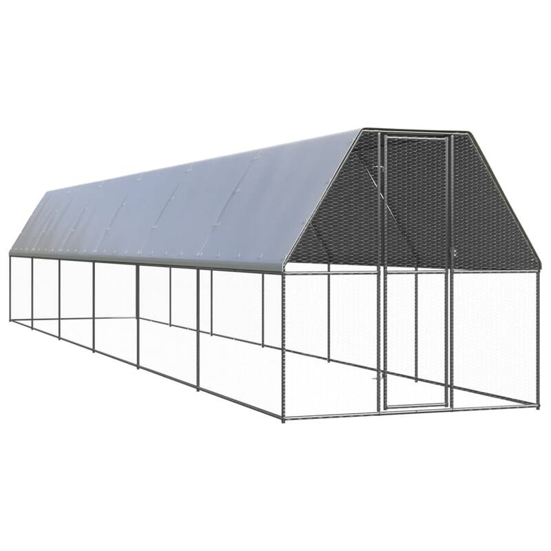 vidaXL Chicken Cage Silver and silver grey Galvanized steel, polyethylene - 6.6' x 39.4' x 6.6'