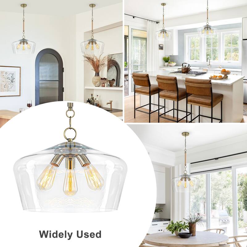 Modern 3-Light Clear Glass Pendant Chandelier for Kitchen Dining Room - Dia.18-in
