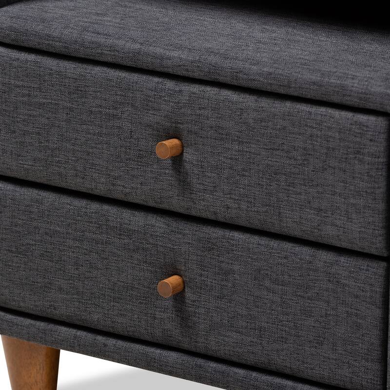 Modern Nightstand with Drawers - Wood & Fabric Bedside Table, 78" Wide