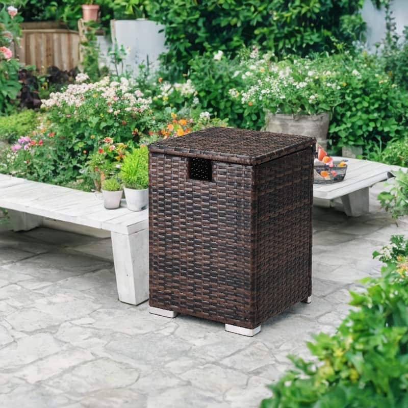 Karlhome Patio Wicker Propane Tank Storage Box Side Table