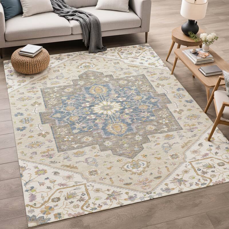 Machine Washable Indoor/ Outdoor Traditional Kolkata Chantille Rug