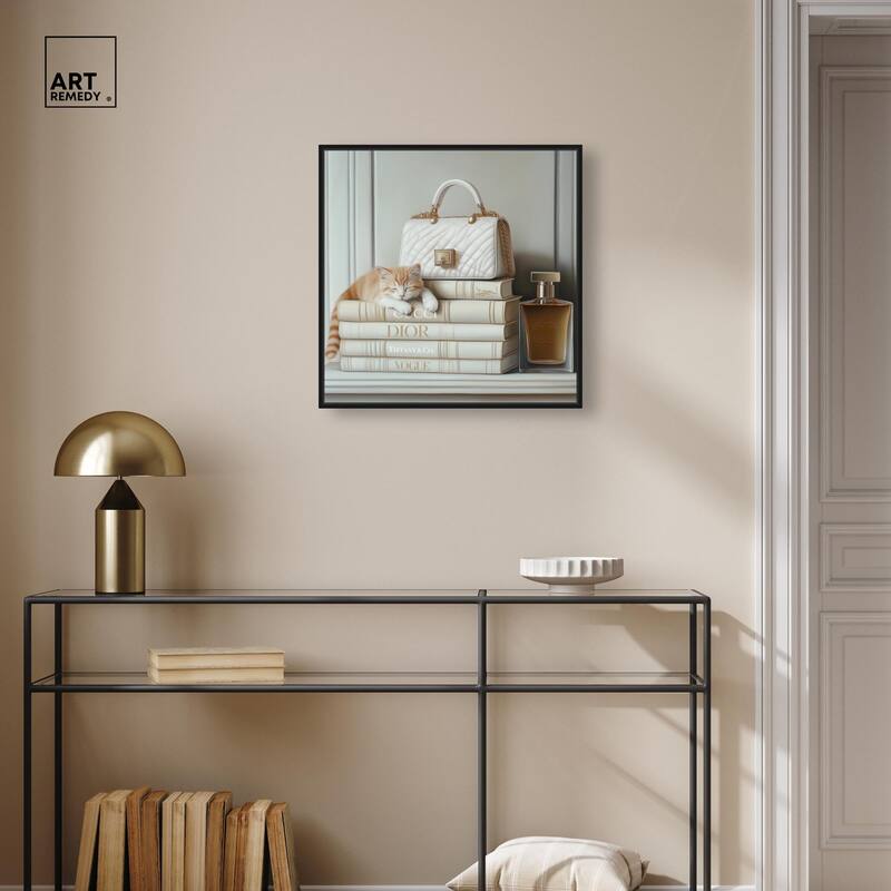 Ivory Books and Kitten Canvas by Art Remedy