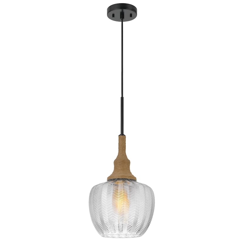 Pendant Light - 60W Glass Shade with Burlap Rope Accent - Farmhouse Lighting Fixture - 21