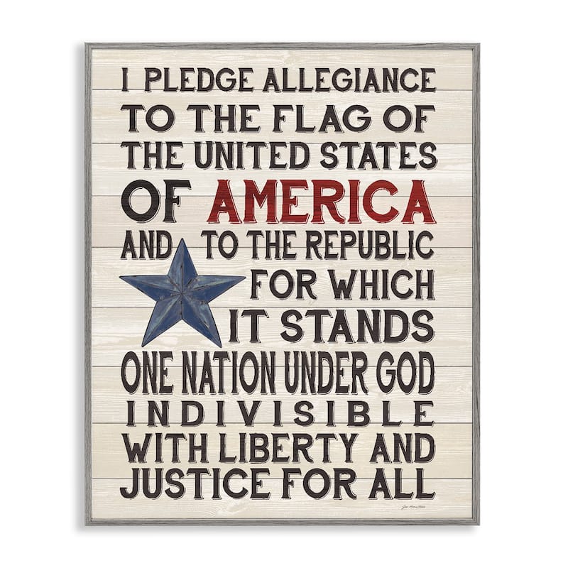 Stupell Pledge of Allegiance Stars and Stripes Americana Rustic Wood Framed Giclee Texturized Art by Jo Moulton - 24 x 30 - Grey