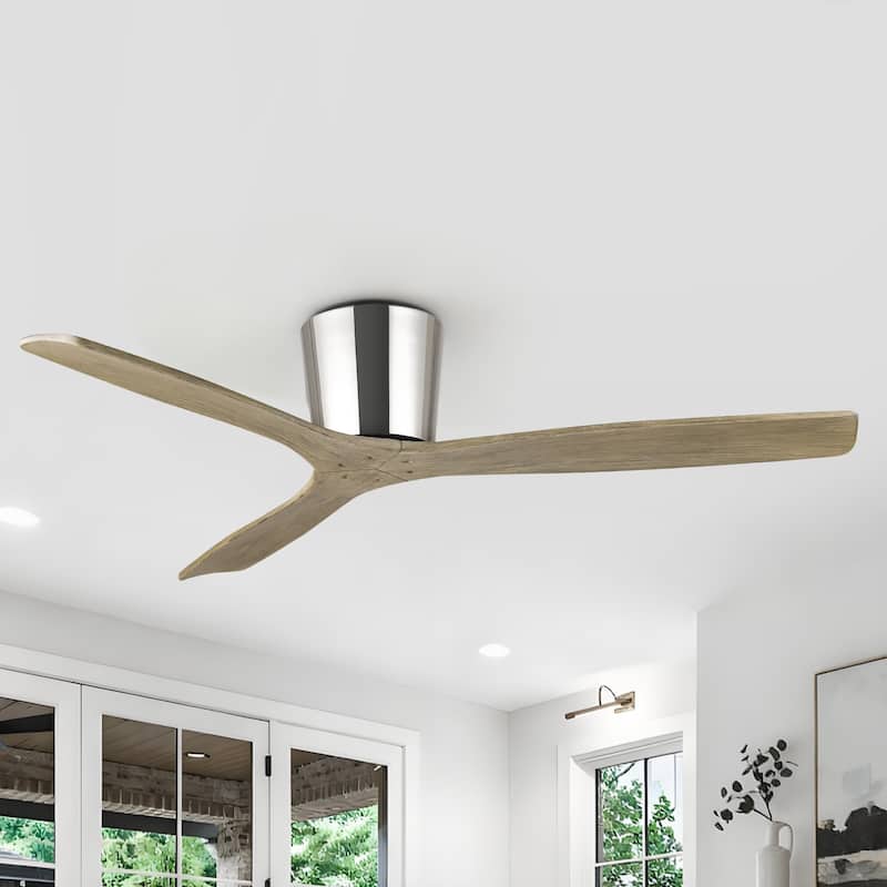 54" Farmhouse Gold Solid Wood Flush Mount Ceiling Fan without Light - Nickel