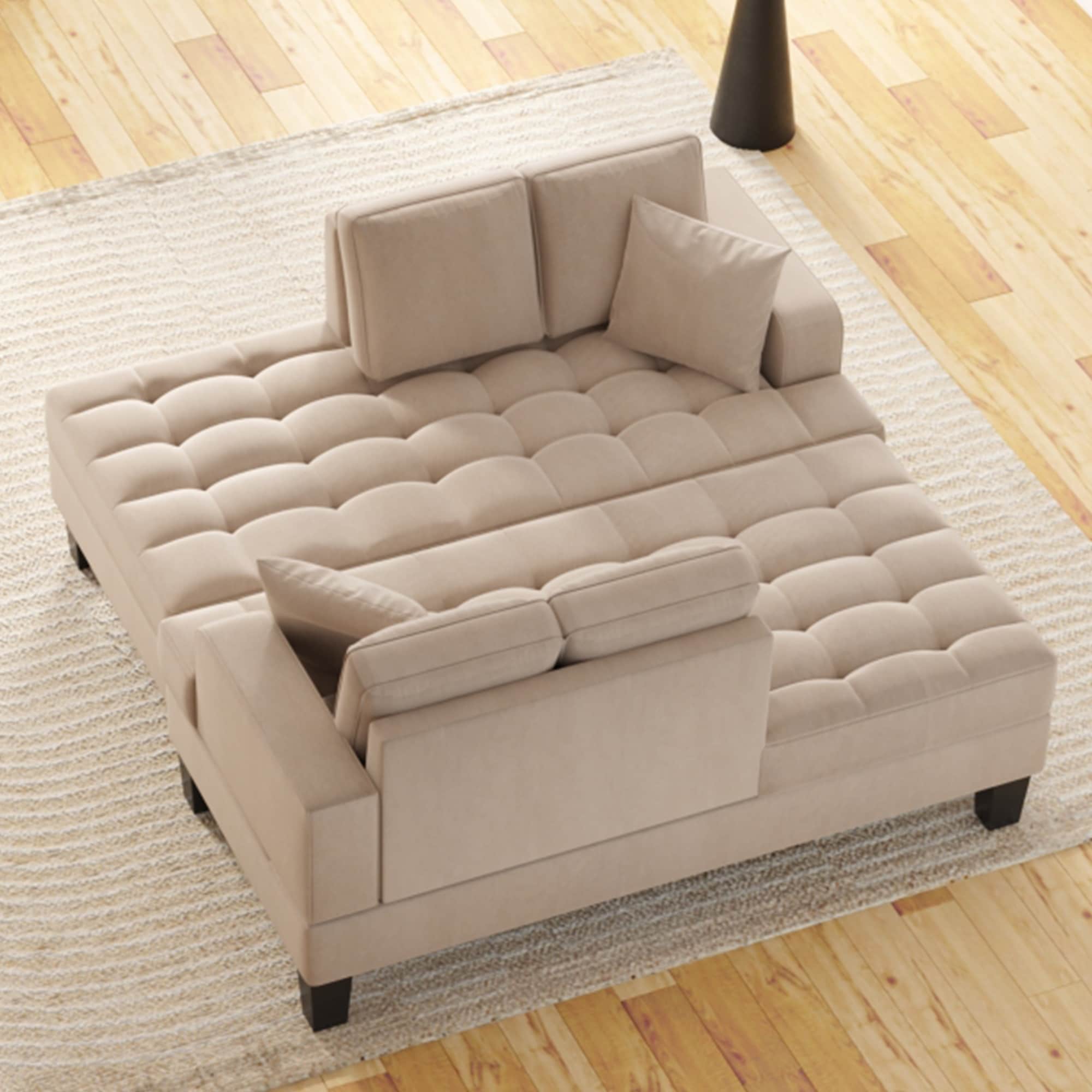 2 Pieces Sofa Set Deep Tufted Upholstered Textured Fabric Chaise