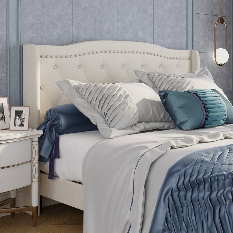 TB117-Certified Beige Queen Upholstered Bed Frame, Anti-Wear, Diamond Tufted Headboard