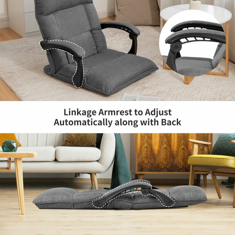 Position Floor Chair Lazy Sofa with Adjustable Back Headrest Waist - 26.5" x 29" x 29.5" (L x W x H)