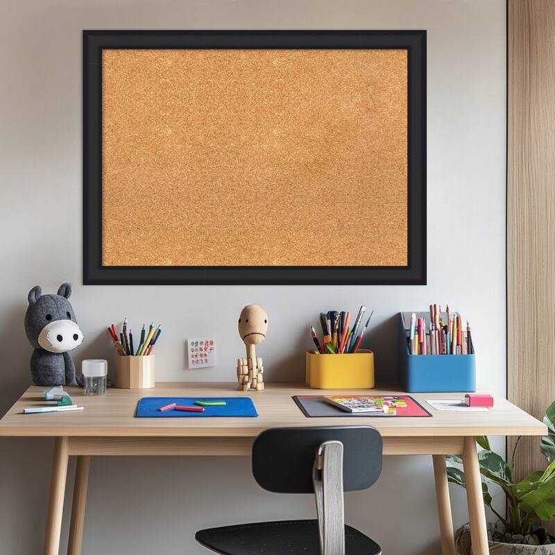 Oliver Black Narrow Wood Framed Cork Board - Bulletin Board, Organization Board, Pin Board