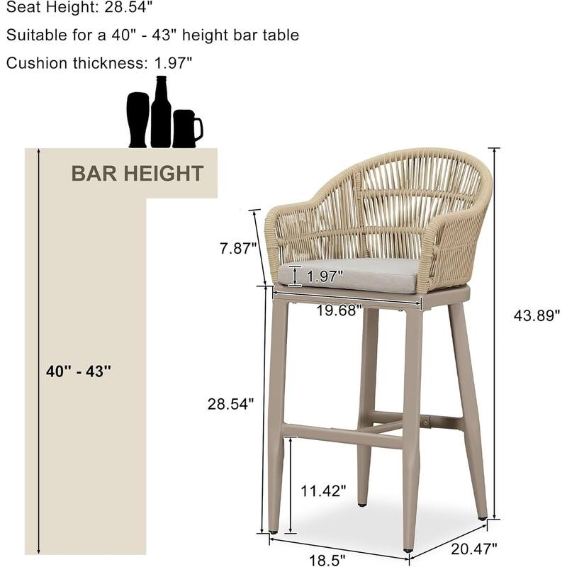 PURPLE LEAF Outdoor Counter Bar Stools Set of 4 Patio Aluminum Barstools with Back and Cushions Metal Modern Wicker Chairs