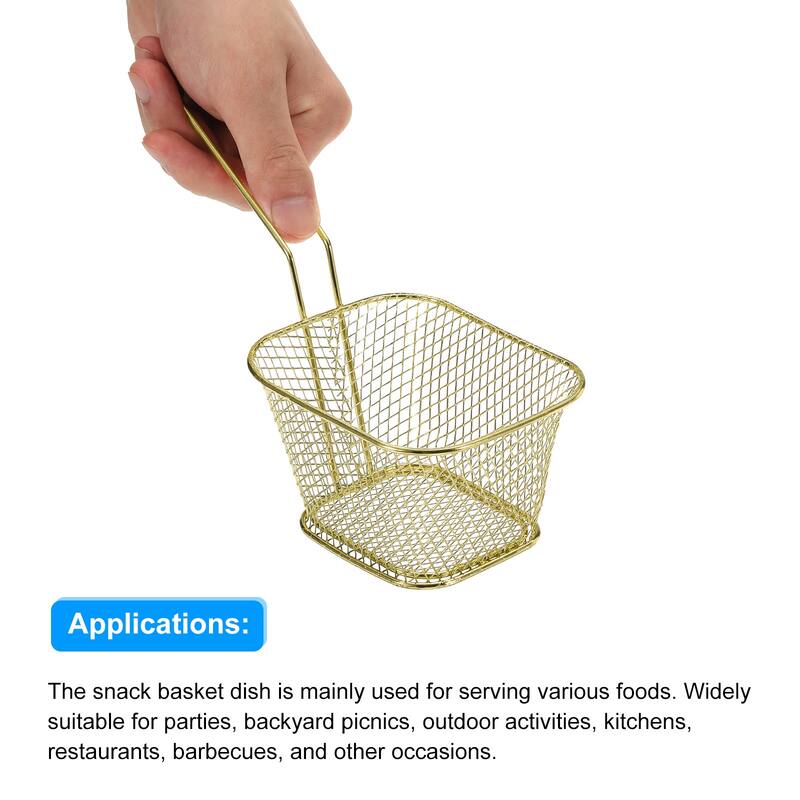 Mini Square Fry Basket Reusable Holder Fry Chip Basket 4.13x3.39x2.48Inch Gold