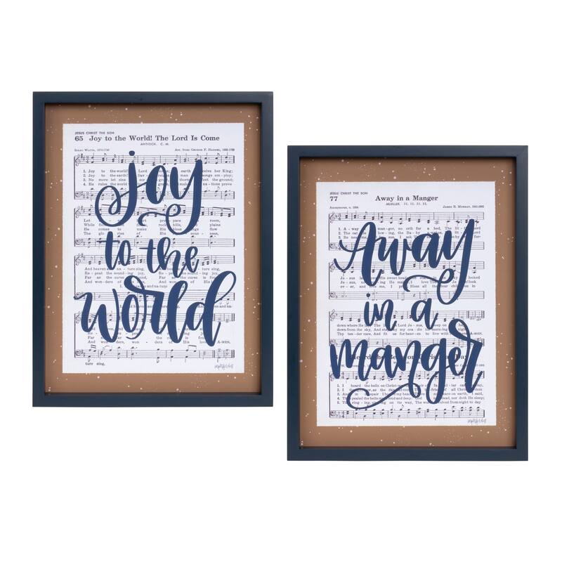 Christmas Carol Sentiment Rectangular Framed Wall Signs - 16" - Set of 2