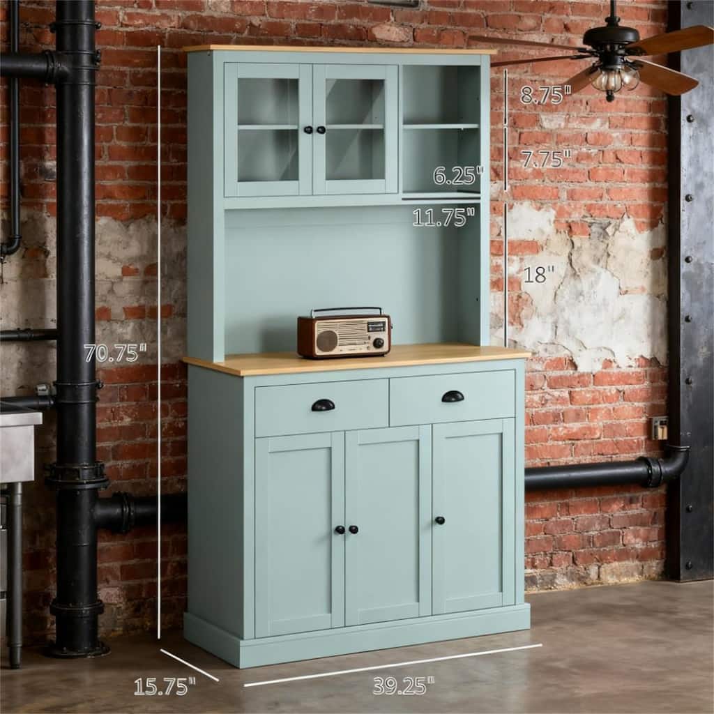 Freestanding Kitchen Pantry Storage Cabinet with Hutch with Drawers