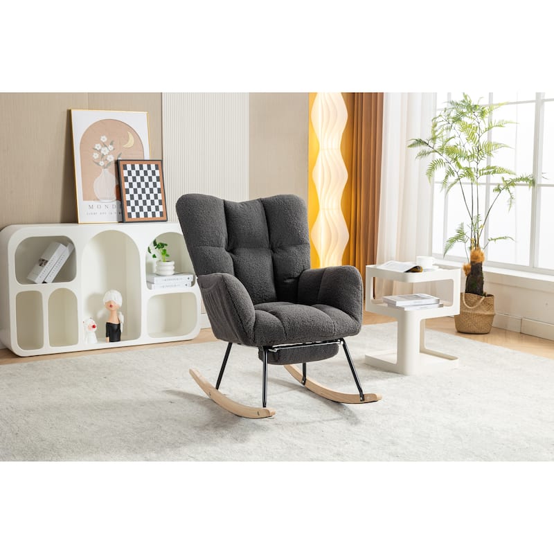 Teddy Fabric Rocking Chair With Adjustable Footrest - Dark Gray