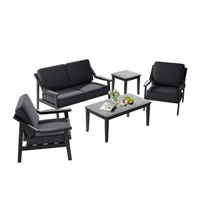 5-Piece Outdoor Sectional Wood Conversation Set with Table