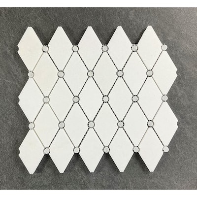 Thassos White Diamond with Grey Circle Marble Mosaic Tile - Case (10 Sheets)